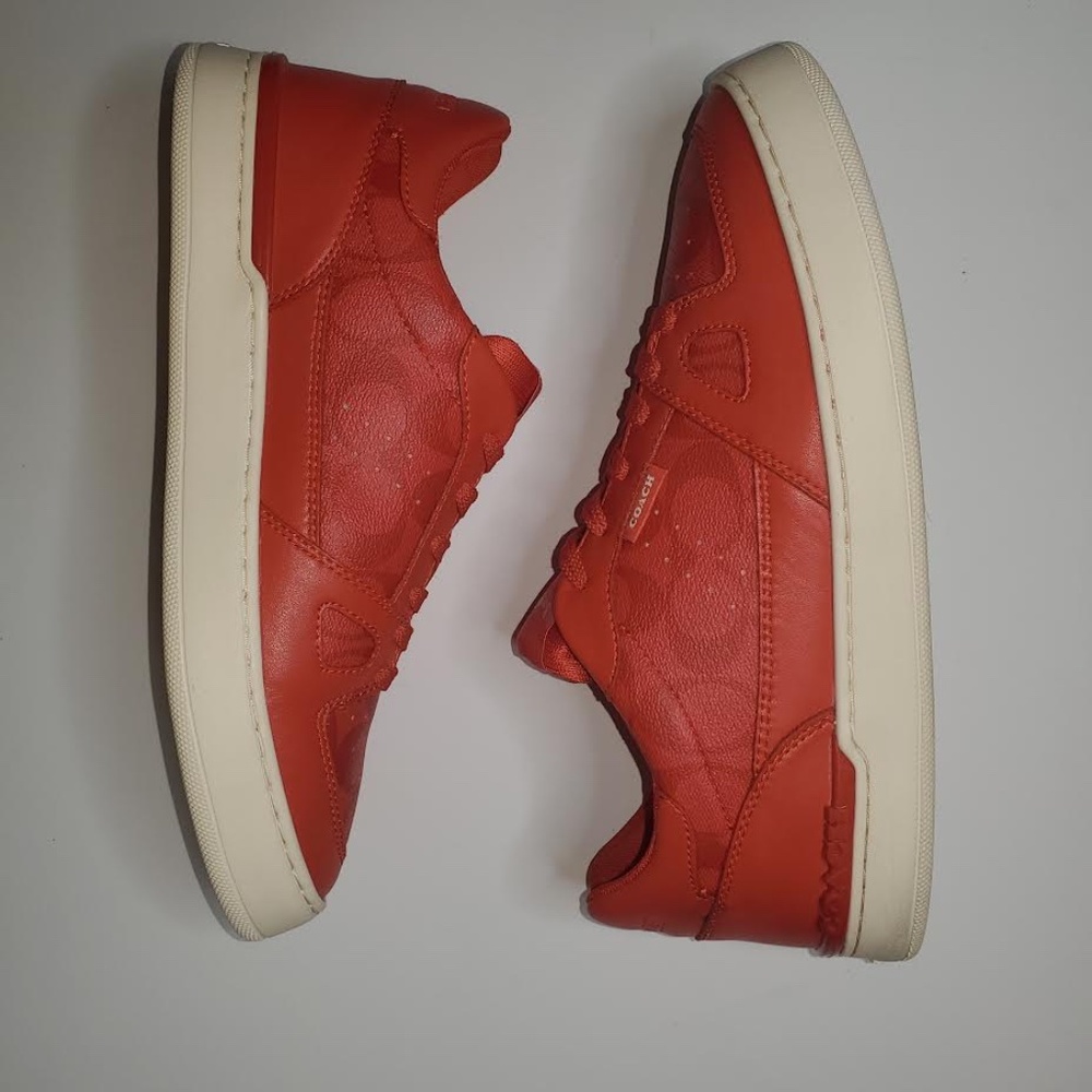 EUC Coach Low Top Sneakers Men's 10D Miami Red (Rare Color) Signature Logo C8965 - Picture 9 of 12
